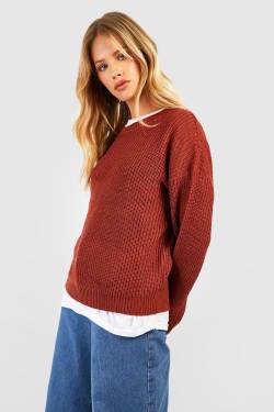 Basic Rundhals-Pullover - Rust - M, Rust von boohoo