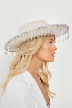 Cowboy-Hut Mit Weißen Strass-Fransen - White - One Size, White von boohoo