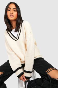 Cricket Pullover Mit Tiefem V-Ausschnitt - Cream - S, Cream von boohoo