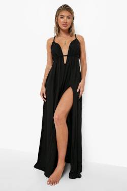 Cut-Out Strandkleid Aus Leinen - Black - M, Black von boohoo