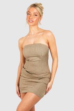 Drapiertes Drapiertes Korsett-Minikleid Mit Nadelstreifen - Taupe - 38, Taupe von boohoo