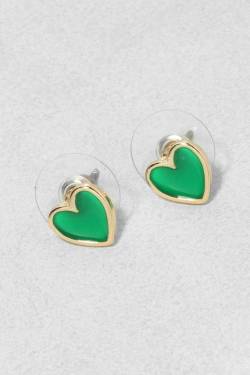 Enamel Herz-Ohrstecker - Green - One Size, Green von boohoo