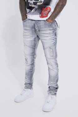 Gebleichte Skinny Stretch Jeans Mit Rissen - Ice Grey - 32R, Ice Grey von boohoo