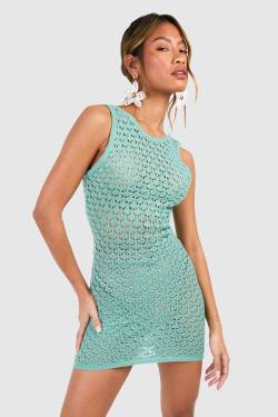 Gehäkeltes Minikleid Mit Rundhalsausschnitt - Turquoise - M, Turquoise von boohoo