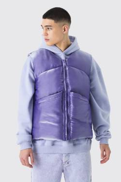 Gepolsterte Metallic Nylon-Weste - Purple - M, Purple von boohoo