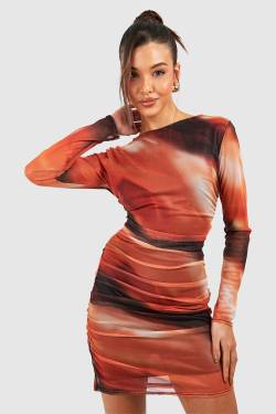 Gerafftes Mesh-Minikleid Mit Farbverlauf - Brown - 44, Brown von boohoo