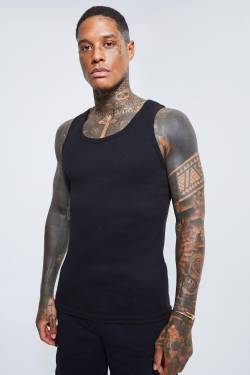 Geripptes Slim-Fit Vesttop - Black - L, Black von boohoo