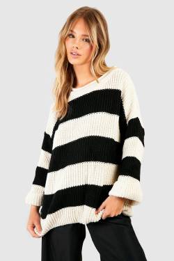 Gestreifter Oversize Pullover - Black - S/M, Black von boohoo