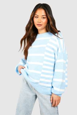 Gestreifter Oversize Pullover - Light Blue - L, Light Blue von boohoo