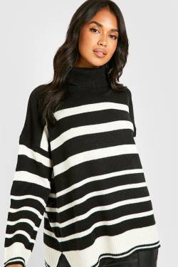 Gestreifter Rollkragenpullover - Black - S, Black von boohoo