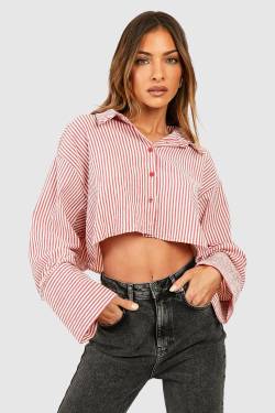 Gestreiftes Oversize Hemd Mit Weiten Ärmeln - Pink - 36, Pink von boohoo