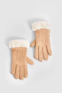 Handschuhe Mit Kunstfell-Detail - Brown - One Size, Brown von boohoo