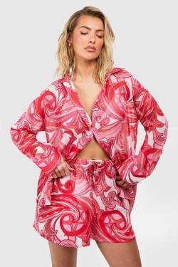 Hemd Mit Abstraktem Print & Strand-Shorts - Pink - M, Pink von boohoo