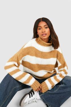 Hochgeschlossener Gestreifter Pullover - Beige - S/M, Beige von boohoo