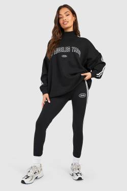 Hochgeschlossenes Sweatshirt Mit Los Angeles Slogan Und Leggings - Black - S, Black von boohoo