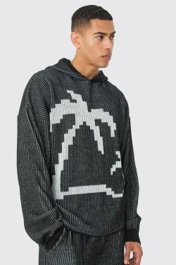 Kastiger Gerippter Oversize Hoodie Mit Palmen-Print - Black - M, Black von boohoo