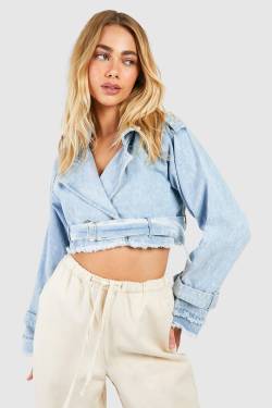 Kurzer Denim-Trenchcoat - Light Blue - 36, Light Blue von boohoo