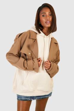 Kurzer Trenchcoat Mit Schulterpolstern - Camel - 38, Camel von boohoo