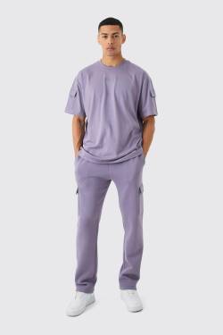 Man Roman Oversize Cargo T-Shirt Und Jogginghose - Purple - M, Purple von boohoo