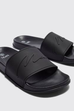 Man Script Slides - Black - 44, Black von boohoo