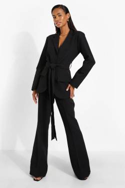 Maßgeschneiderter Blazer Mit Gürtel - Black - 42, Black von boohoo