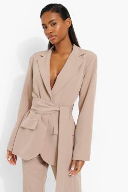 Maßgeschneiderter Blazer Mit Gürtel - Camel - 38, Camel von boohoo