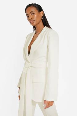 Maßgeschneiderter Blazer Mit Gürtel - Cream - 34, Cream von boohoo