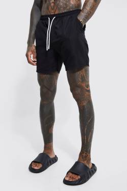 Mittellange Badehose - Black - L, Black von boohoo