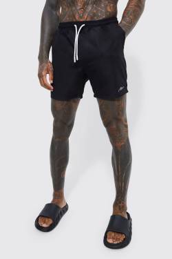 Mittellange Man Signature Badehose - Black - Xl, Black von boohoo