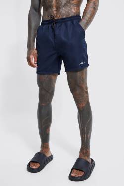 Mittellange Man Signature Badehose - Navy - S, Navy von boohoo