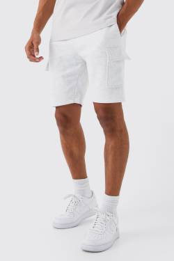 Mittellange Slim-Fit Jersey-Shorts - Grey Marl - S, Grey Marl von boohoo