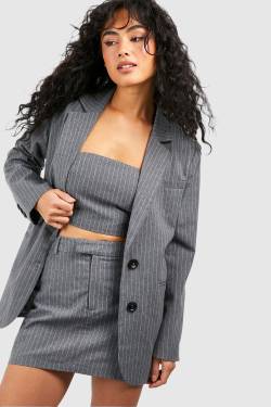 Nadelstreifen Blazer Mit Offenem Rücken - Charcoal - 40, Charcoal von boohoo