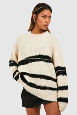 Oversize Bouclee-Pullover Mit Zebraprint - Ecru - M, Ecru von boohoo