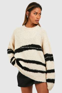 Oversize Bouclee-Pullover Mit Zebraprint - Ecru - S, Ecru von boohoo