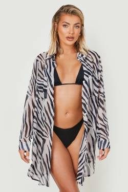 Oversize Chiffon Strand-Hemd Mit Zebraprint - M, Zebra von boohoo