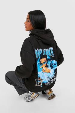 Oversize Hoodie Mit Lizenziertem Pop Smoke Print - Black - M, Black von boohoo