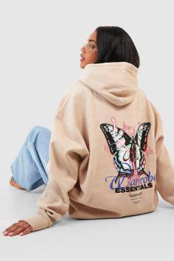 Oversize Hoodie Mit Warddressing Gown Essentials Schmetterlings-Print - Stone - S, Stone von boohoo