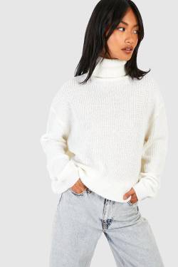 Oversize Rollkragenpullover - Cream - M, Cream von boohoo