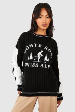 Oversize Rundhals-Pullover Mit Monte Rosa Print - Black - M, Black von boohoo