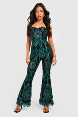 Petite Bandeau-Jumpsuit Aus Pailletten - Teal - 36, Teal von boohoo