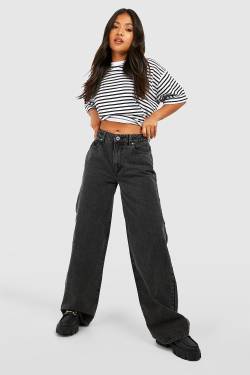 Petite Basic Jeans Mit Hohem Bund Und Super Weitem Bein - Washed Black - 32, Washed Black von boohoo