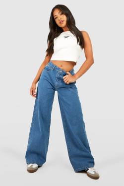 Petite Basic Jeans Mit Weitem Bein - Mid Blue - 42, Mid Blue von boohoo