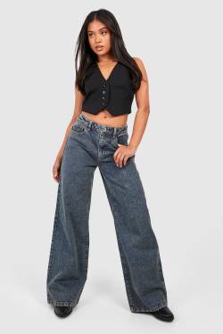 Petite Basic Jeans Mit Weitem Bein - Vintage Wash - 34, Vintage Wash von boohoo