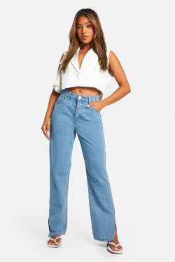 Petite Jeans Mit Hohem Bund Und Geteiltem Saum - Light Blue - 38, Light Blue von boohoo