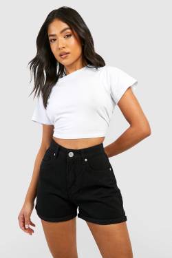 Petite Jeansshorts Mit Hohem Bund - Black - 40, Black von boohoo