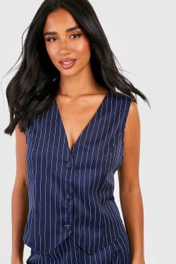 Petite Kastige Nadelstreifen-Weste - Navy - 34, Navy von boohoo