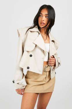 Petite Kurzer Trenchcoat - Stone - 32, Stone von boohoo