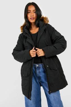 Petite Luxe Mountaineering Parka-Mantel - Black - 34, Black von boohoo