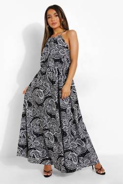 Petite Neckholder Maxikleid Mit Paisley-Print - Black - 34, Black von boohoo