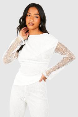 Petite Strukturiertes Asymmetrisches Oberteil Mit Drapiertem Detail - White - 42, White von boohoo